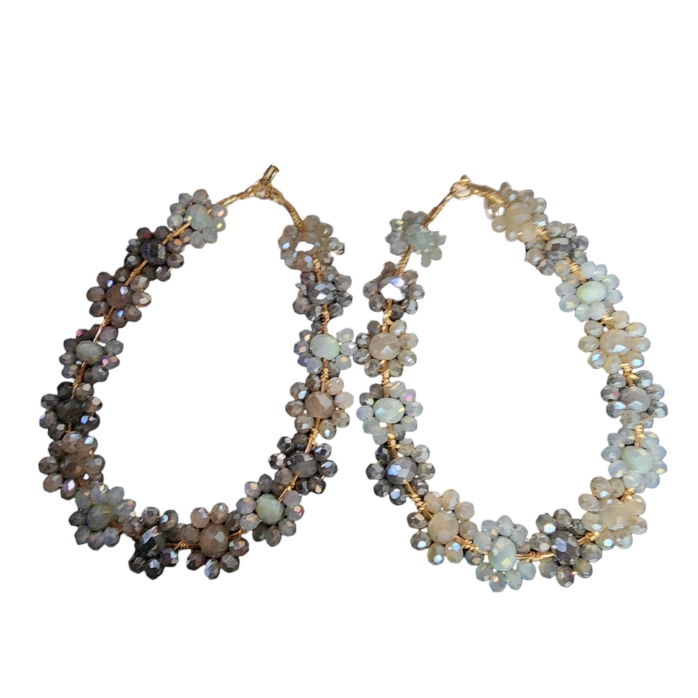Gray Blue Pastel Floral Oval Earrings NWT - (#0096)